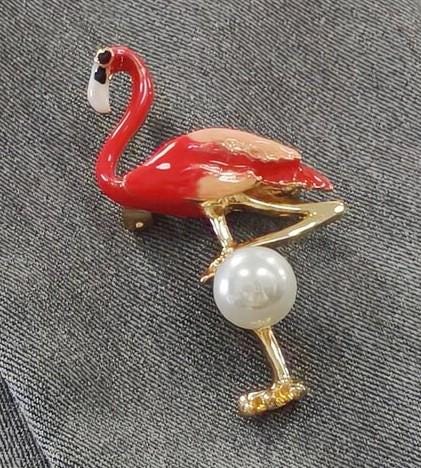 Kelly Clark Studio ~ Enamel Pink Flamingo Needle Minder, Needle Dock, Canvas Magnet, Needle Garage, Needleminder