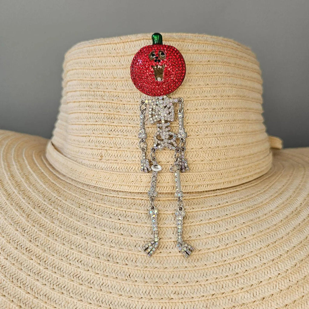 Pumpkin Skeleton Rhinestone Brooch ~ Halloween, Jewelry, Pin