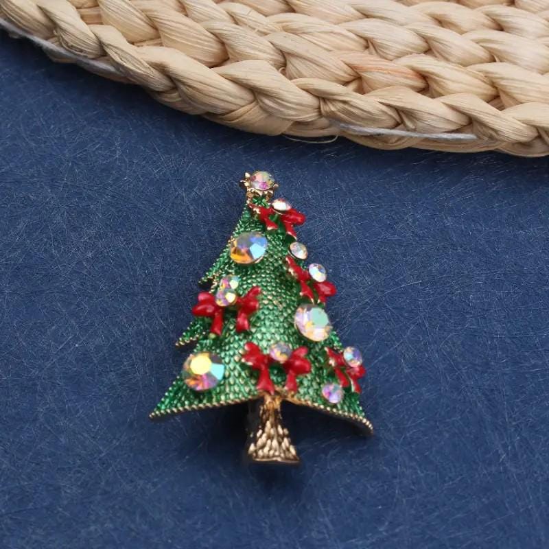 BROOCH ~ Inlaid Rhinestone Christmas Tree Brooch ~ Jewelry, Gift, Pin