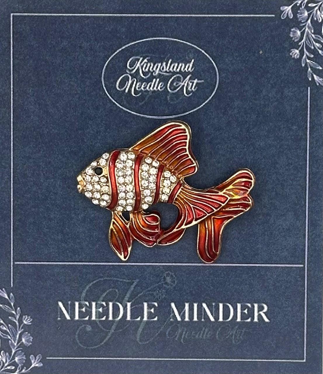 KINGSLAND NEEDLE MINDER ~ Goldfish Fish Needle Minder, Needle Dock, Needle Nanny, Swarovski Crystal Enamel Magnet, Needleminder