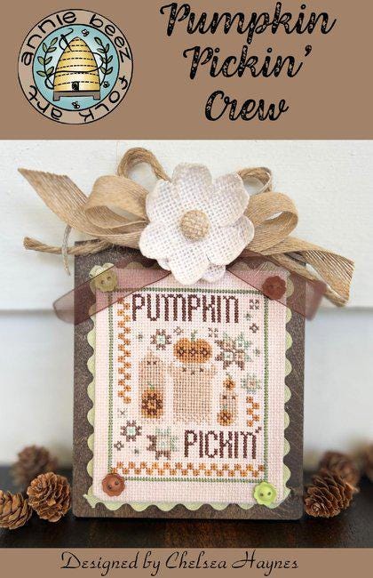ANNIE BEEZ Folk Art "Pumpkin Pickin' Crew" Counted Cross Stitch Pattern, Chart, Needlework, Pattern Only