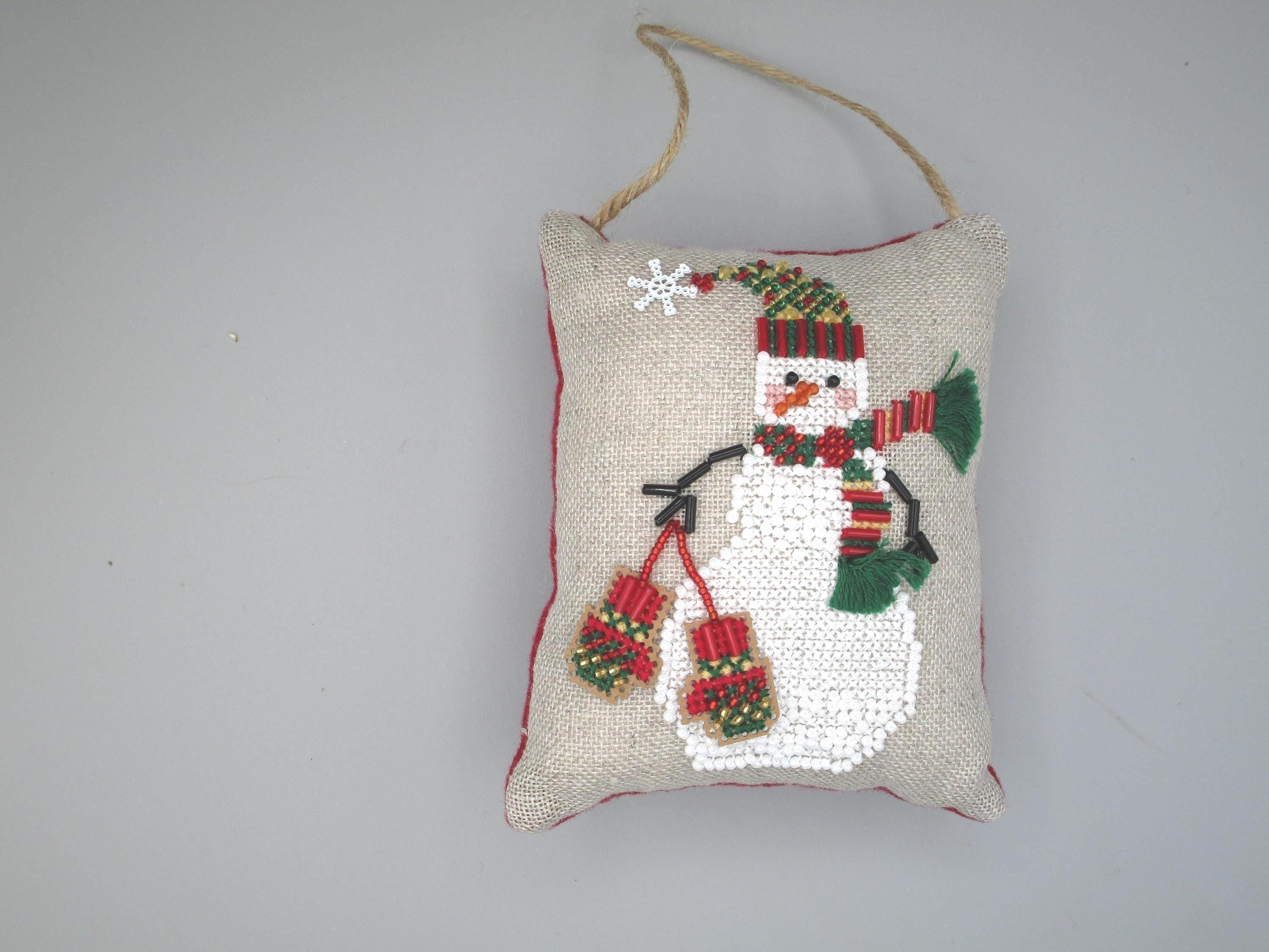FINISHED Beaded Cross Stitch Christmas Ornament Decor ~ Cross Stitch, Embroidery ~ Completed Piece