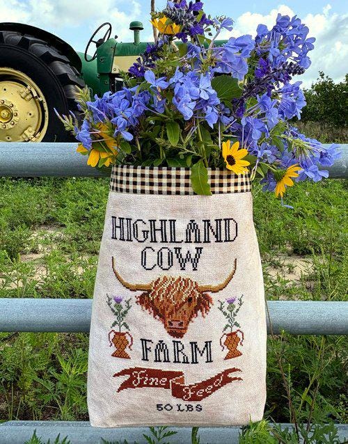 CARRIAGE HOUSE SAMPLINGS "Highland Cow Feed Sack" Counted Cross Stitch Pattern, Sampler, Chart, Pattern Only