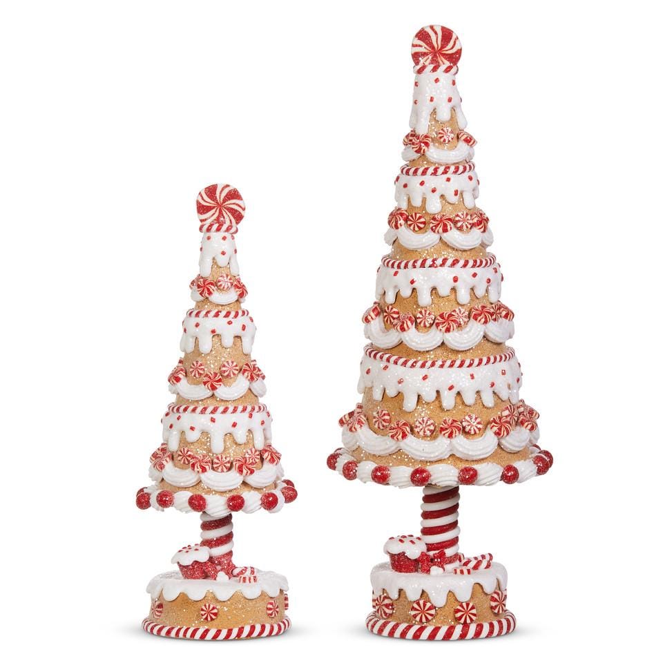 Seasonal Decor ~ Set of 2 Gingerbread Trees ~ 15" Gingerbread and Peppermint Trees 2 ~ Christmas Decor K129 ~ Free Shipping ~ New for 2025