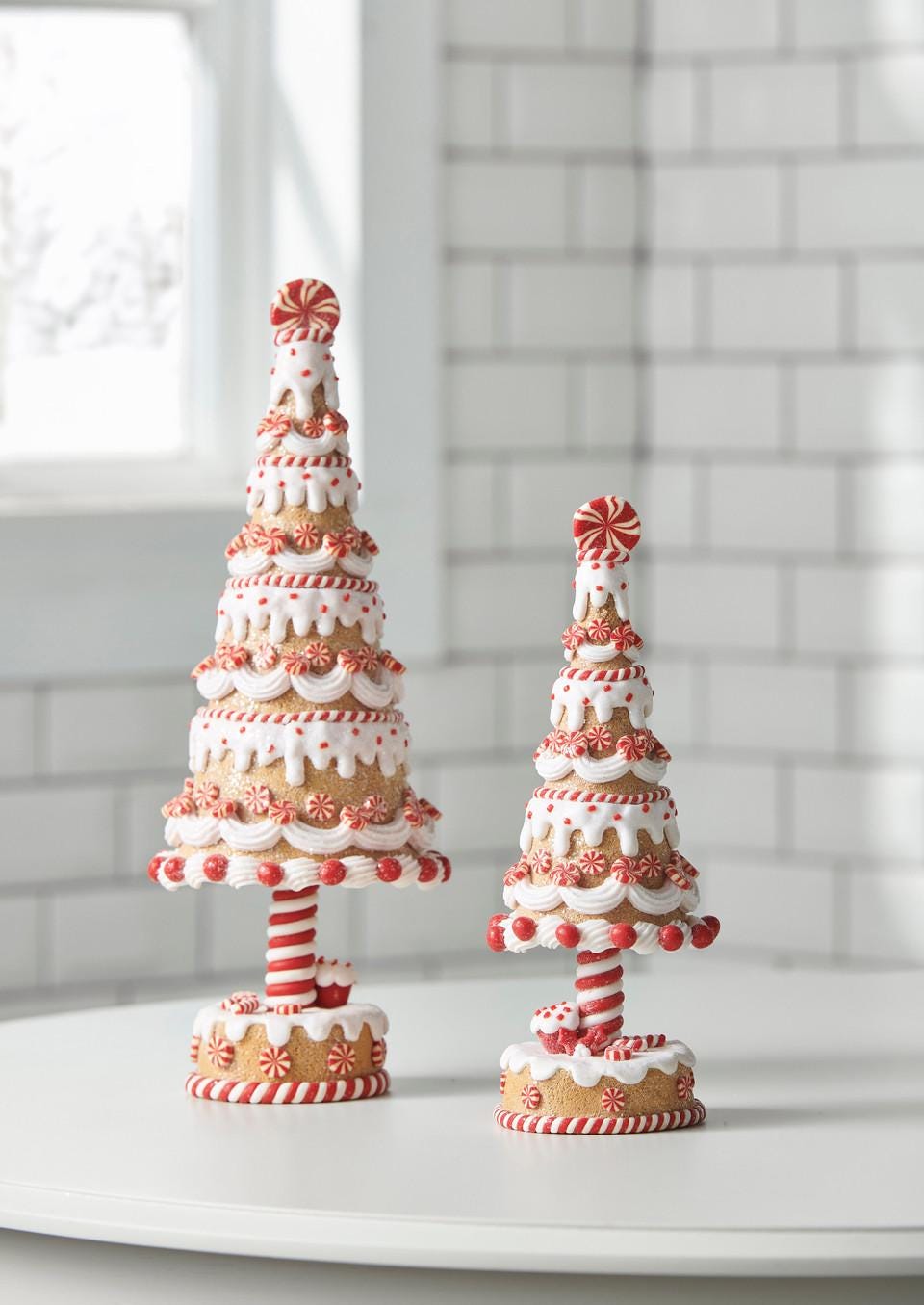 Seasonal Decor ~ Set of 2 Gingerbread Trees ~ 15" Gingerbread and Peppermint Trees 2 ~ Christmas Decor K129 ~ Free Shipping ~ New for 2025