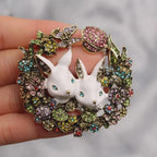 Wonderful Retro Flower Wreath Rabbit Brooch