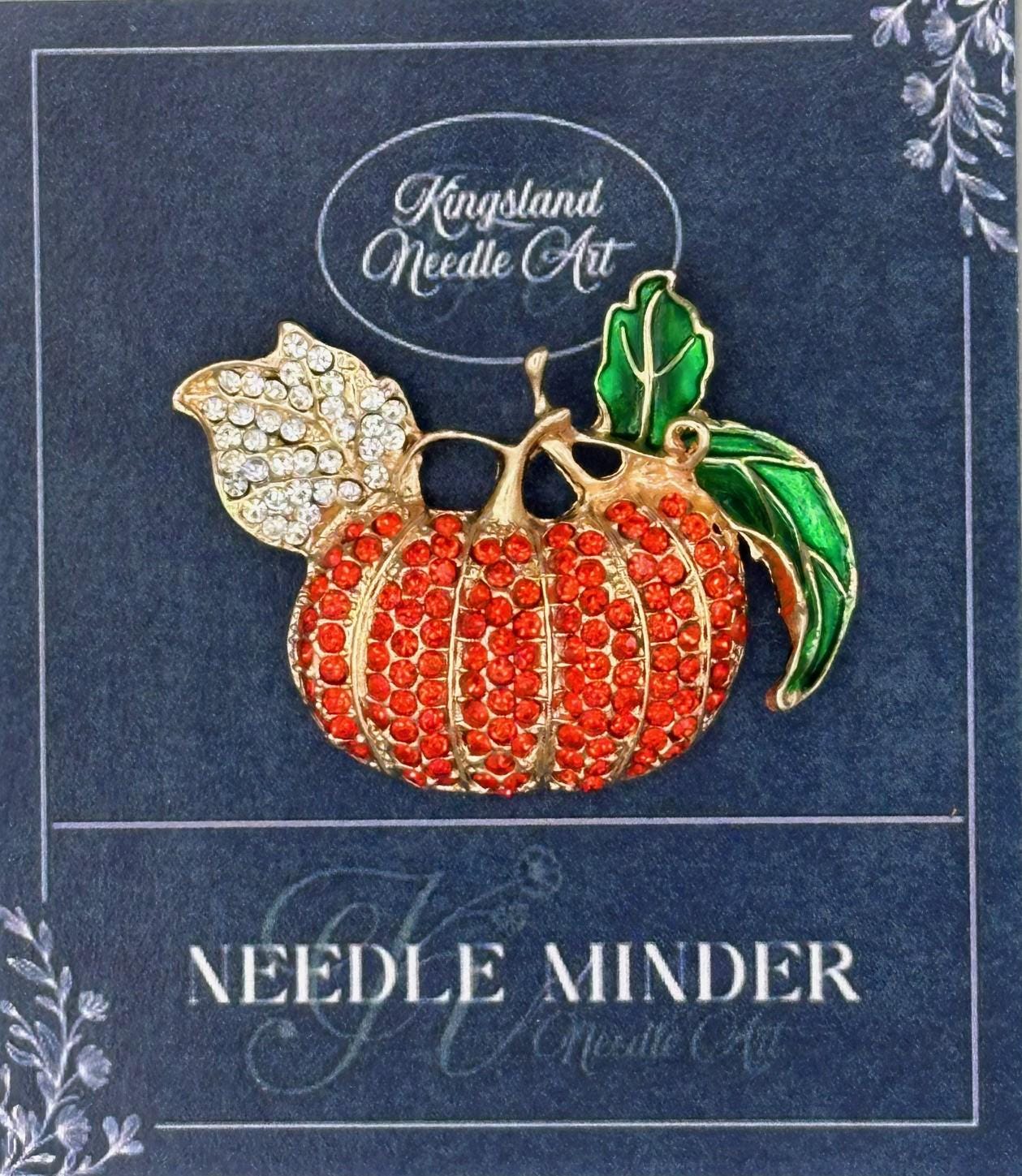 KINGSLAND NEEDLE MINDER ~ Rhinestone Pumpkin Needle Minder, Needle Dock, Crystal Enamel Magnet, Needle Garage, Needleminder