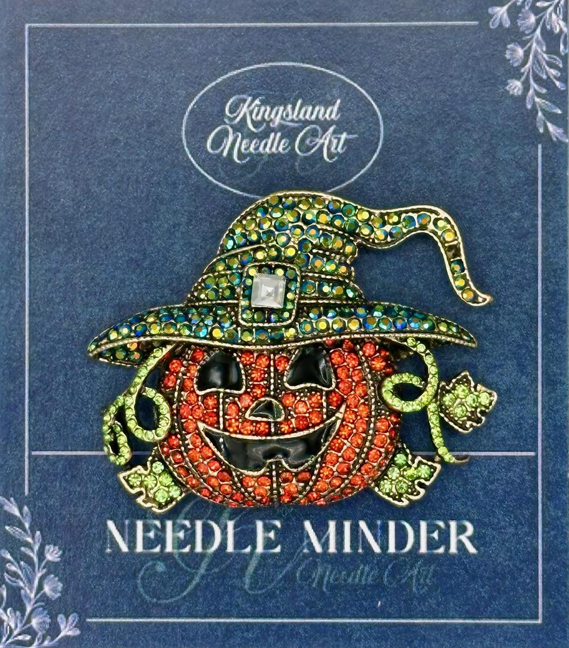 KINGSLAND NEEDLE MINDER ~ Pumpkin Witch Hat Needle Minder, Needle Dock, Rhinestone Enamel Magnet, Needle Garage, Needleminder