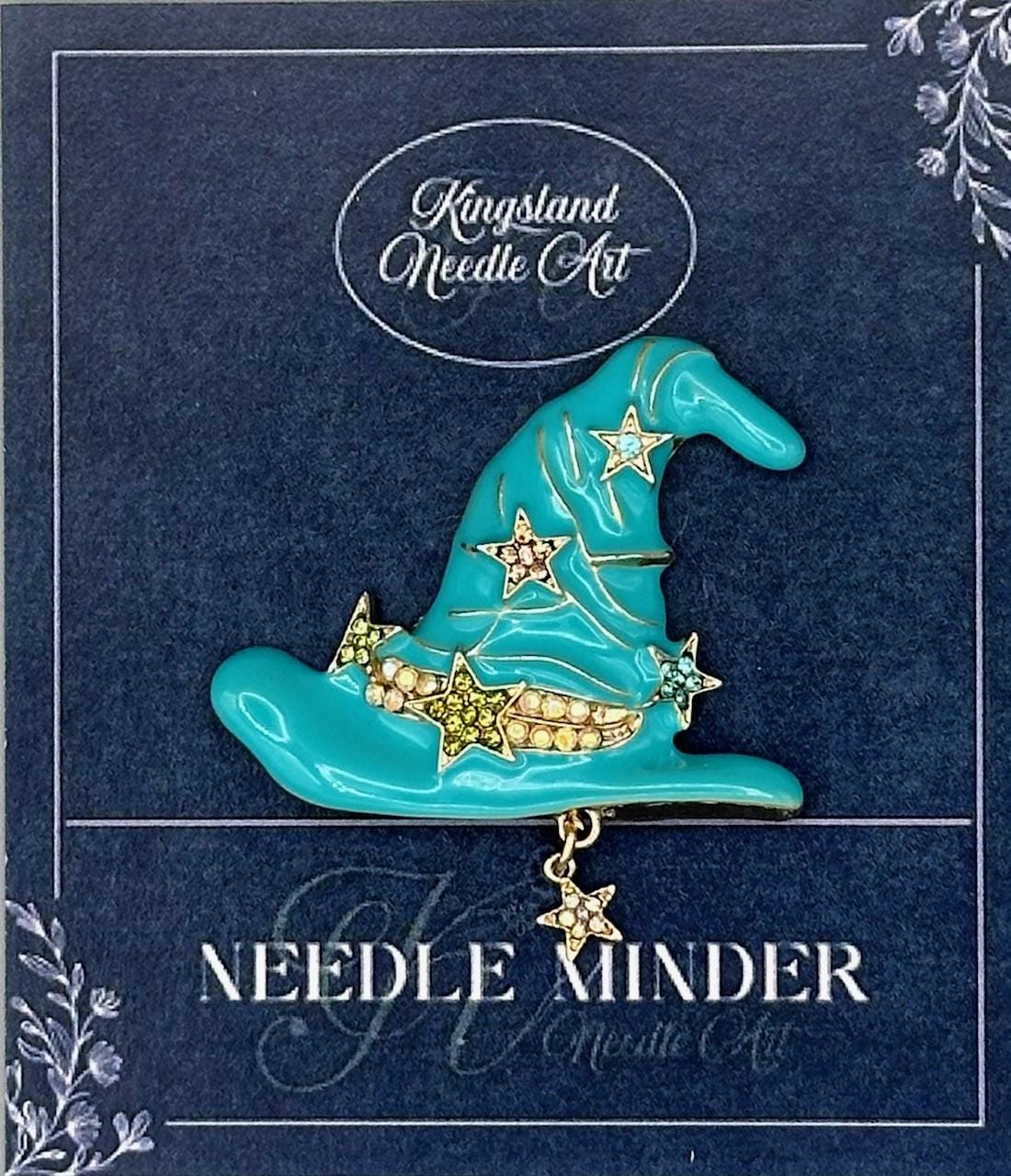 KINGSLAND NEEDLE MINDER ~ Glam Teal Witch Hat Needle Minder, Needle Dock, Swarovski Crystal Enamel Magnet, Needle Garage, Needleminder
