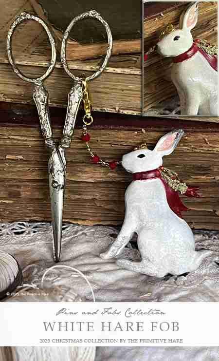 The PRIMITIVE HARE "White Hair Scissor Fob" Handmade in Italy ~ Needlework Marketplace 2025