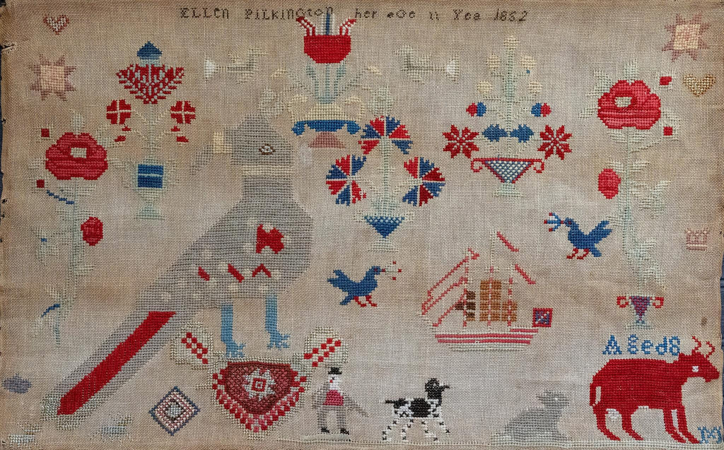 PLUM STREET SAMPLERS "Red Bull & Odd Bird"  Counted Cross Stitch Pattern  Sampler, Pattern Only