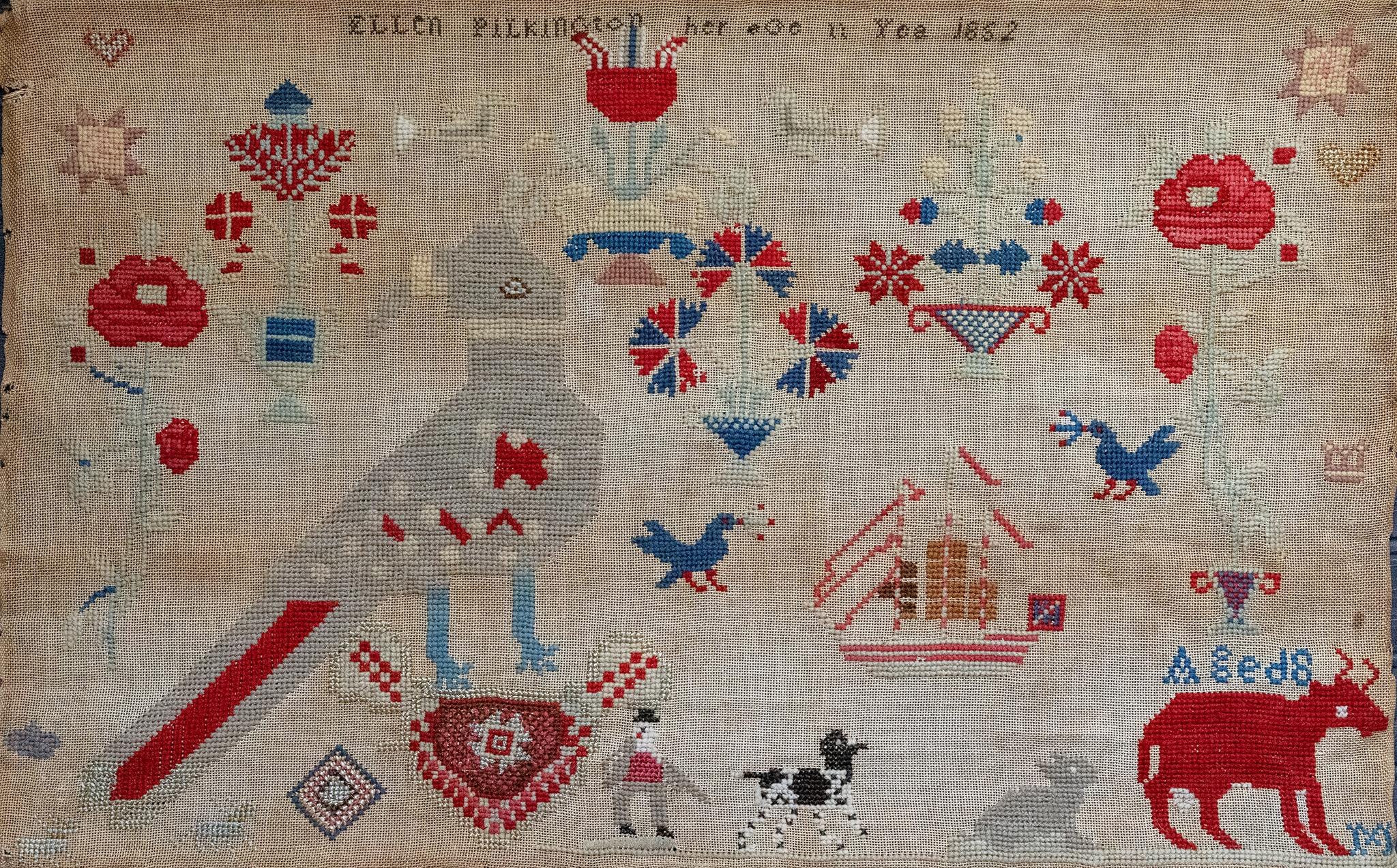 PLUM STREET SAMPLERS "Red Bull & Odd Bird"  Counted Cross Stitch Pattern  Sampler, Pattern Only