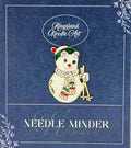 KINGSLAND NEEDLE MINDER ~ Skiing Snowman Needle Minder, Needle Dock, Swarovski Crystal Enamel Magnet, Needle Garage, Needleminder