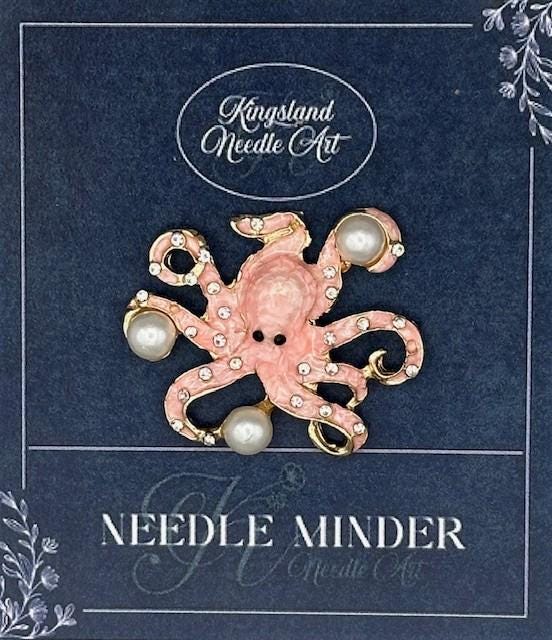KINGSLAND NEEDLE MINDER ~ Pink Pearl Octopus Needle Minder, Needle Dock, Swarovski Crystal Enamel Magnet, Needle Garage, Needleminder