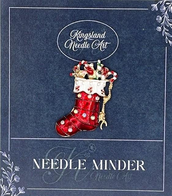 KINGSLAND NEEDLE MINDER ~ Red Stocking Needle Minder, Needle Dock, Swarovski Crystal Enamel Magnet, Needle Garage, Needleminder