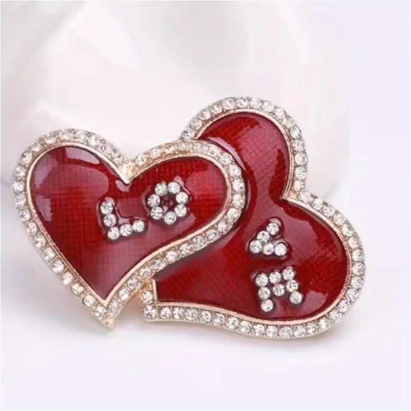 KINGSLAND NEEDLE MINDER ~ Red Love Hearts Needle Minder, Needle Dock, Swarovski Crystal Pearl Enamel Magnet, Needle Garage, Needleminder