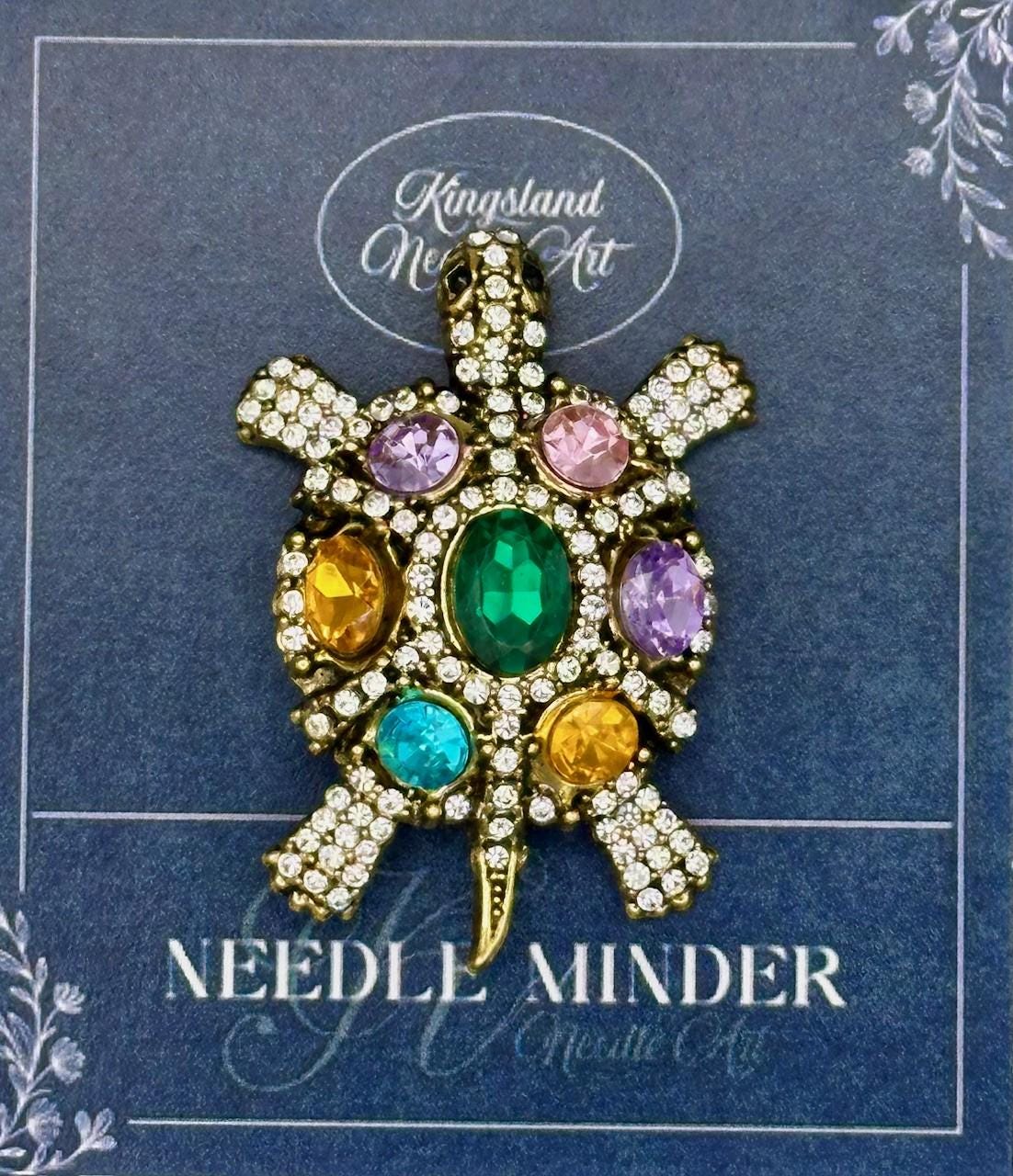 KINGSLAND NEEDLE MINDER ~ Jazzy Multi-Color Turtle Needle Minder, Needle Dock, Rhinestone Enamel Magnet, Needle Garage, Needleminder