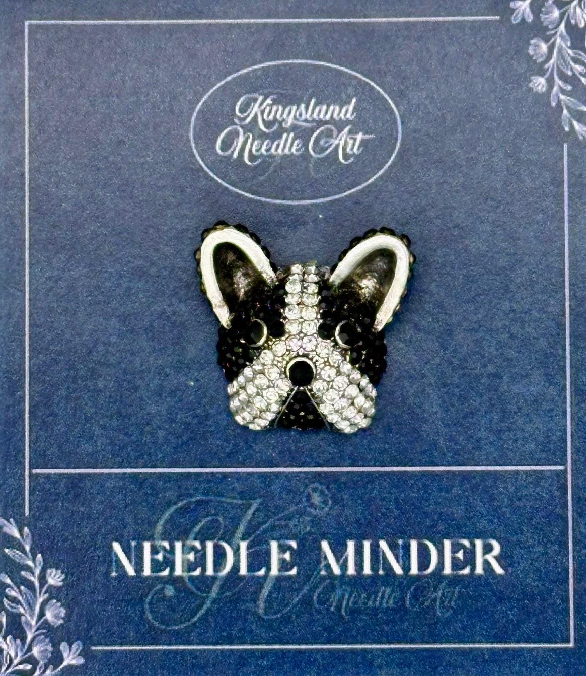 KINGSLAND NEEDLE MINDER ~ Dog Head Needle Minder, Needle Dock, Swarovski Crystal Enamel Magnet, Needle Garage, Needleminder