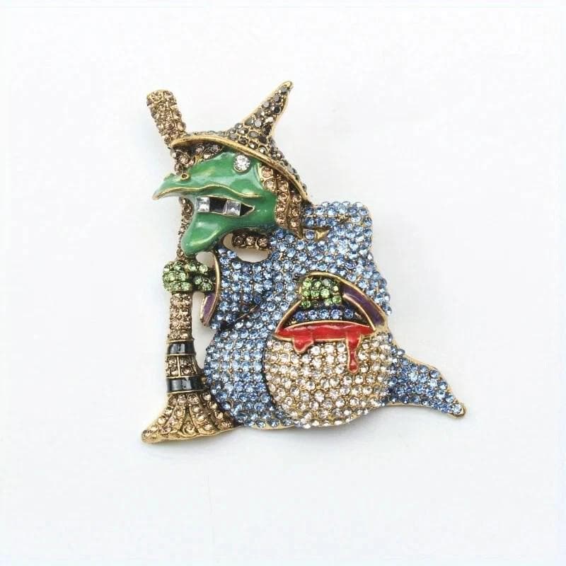 Large Rhinestone Halloween Witch Fashion Brooch