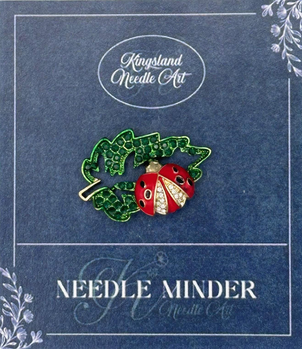 KINGSLAND NEEDLE MINDER ~ Ladybug Leaf Needle Minder, Needle Dock, Swarovski Crystal Enamel Magnet, Needle Garage, Needleminder