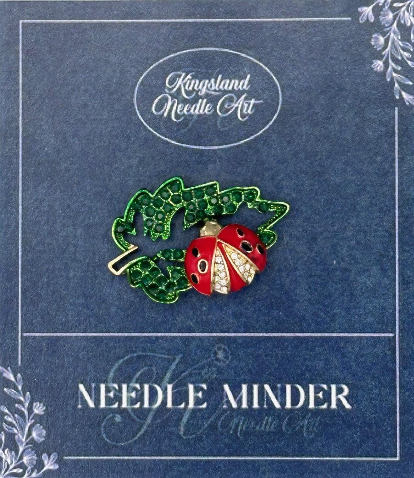 KINGSLAND NEEDLE MINDER ~ Ladybug Leaf Needle Minder, Needle Dock, Swarovski Crystal Enamel Magnet, Needle Garage, Needleminder