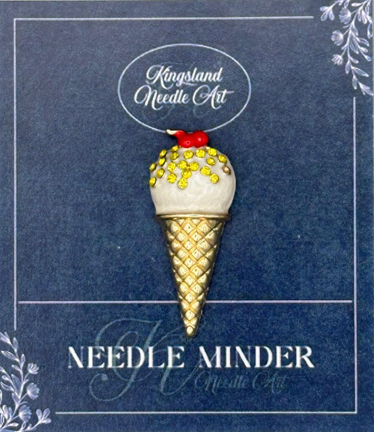 KINGSLAND NEEDLE MINDER ~ Ice Cream Cone Needle Minder, Needle Dock, Crystal Enamel Magnet, Needle Garage, Needleminder