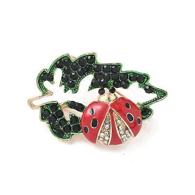 KINGSLAND NEEDLE MINDER ~ Ladybug Leaf Needle Minder, Needle Dock, Swarovski Crystal Enamel Magnet, Needle Garage, Needleminder