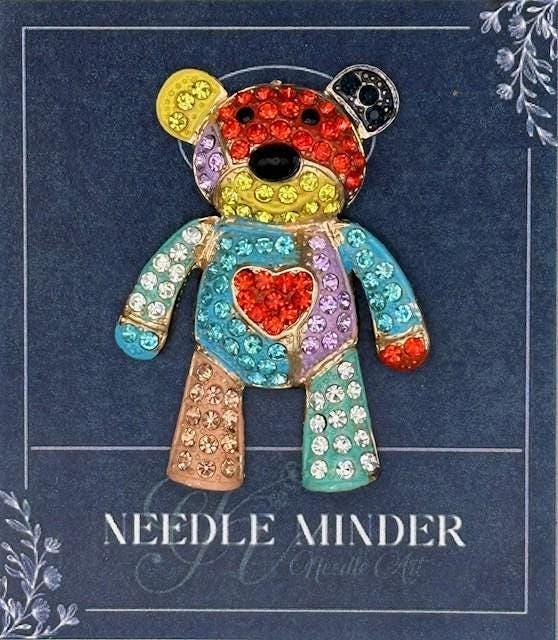 KINGSLAND NEEDLE MINDER ~ Patchwork Teddy Bear Needle Minder, Needle Dock, Needle Nanny, Magnet, Needle Garage, Needleminder