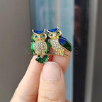 KINGSLAND NEEDLE MINDER ~ Pair of Owls Needle Minder, Needle Dock, Swarovski Crystal Enamel Magnet, Needle Garage, Needleminder