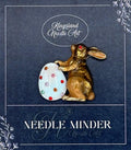 KINGSLAND NEEDLE MINDER ~ Brown Bunny Rabbit with Egg Needle Minder, Needle Dock, Enamel Magnet Needle Garage, Needleminder