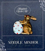 KINGSLAND NEEDLE MINDER ~ Brown Bunny Rabbit with Egg Needle Minder, Needle Dock, Enamel Magnet Needle Garage, Needleminder