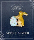 KINGSLAND NEEDLE MINDER ~ Yellow Bunny Rabbit with Egg Needle Minder, Needle Dock, Enamel Magnet Needle Garage, Needleminder