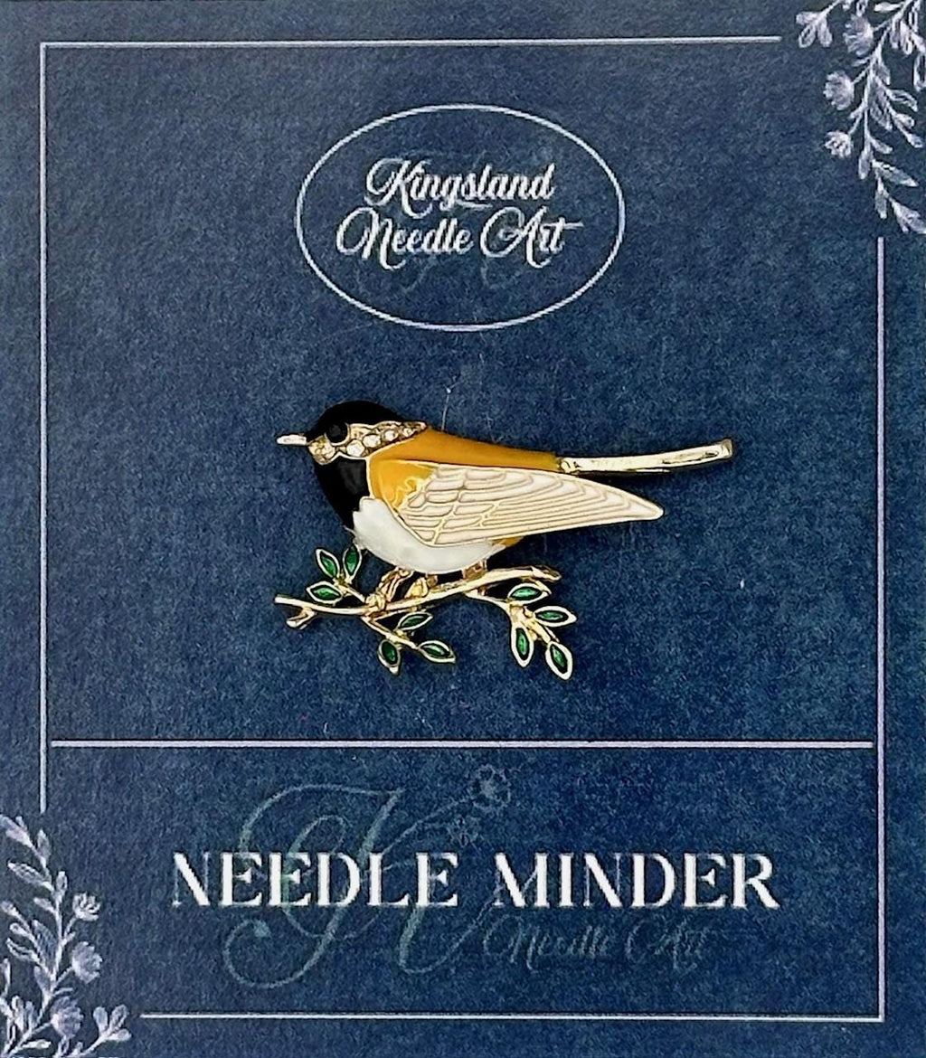 KINGSLAND NEEDLE MINDER ~ Yellow Bird Needle Minder, Needle Dock, Sparkling Rhinestones, Enamel Magnet, Needle Garage, Needleminder