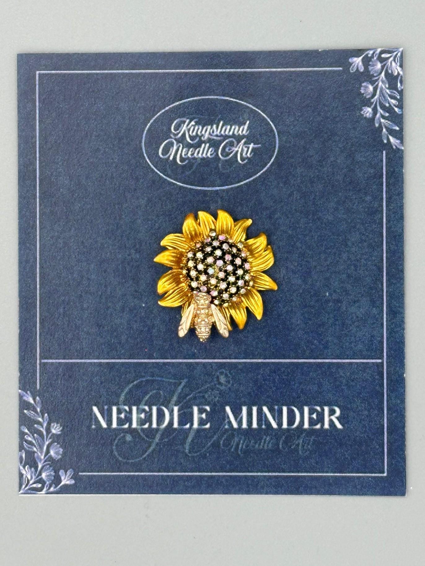 KINGSLAND NEEDLE MINDER ~ Sunflower with Bee Needle Minder, Needle Dock, Sparkling Rhinestones, Enamel Magnet, Needle Garage, Needleminder