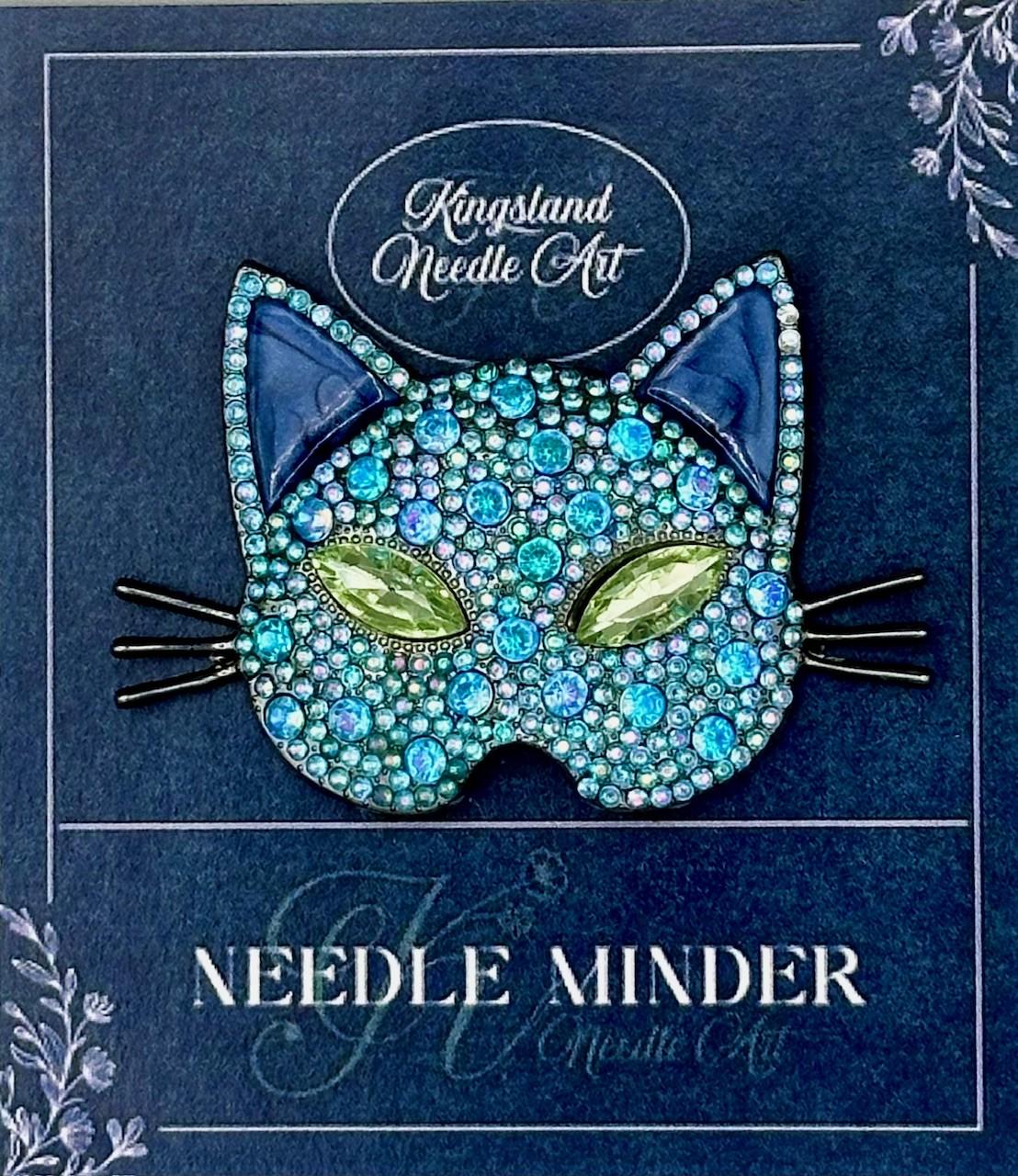 KINGSLAND NEEDLE MINDER ~ Blue Cat Mask Needle Minder, Needle Dock, Sparkling Rhinestones, Enamel Magnet, Needle Garage, Needleminder