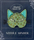 KINGSLAND NEEDLE MINDER ~ Green Cat Mask Needle Minder, Needle Dock, Sparkling Rhinestones, Enamel Magnet, Needle Garage, Needleminder