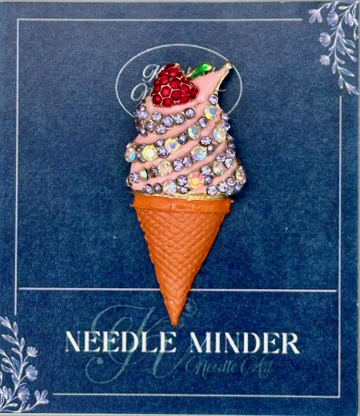 KINGSLAND NEEDLE MINDER ~ Ice Cream Cone Needle Minder, Needle Dock, Crystal Enamel Magnet, Needle Garage, Needleminder