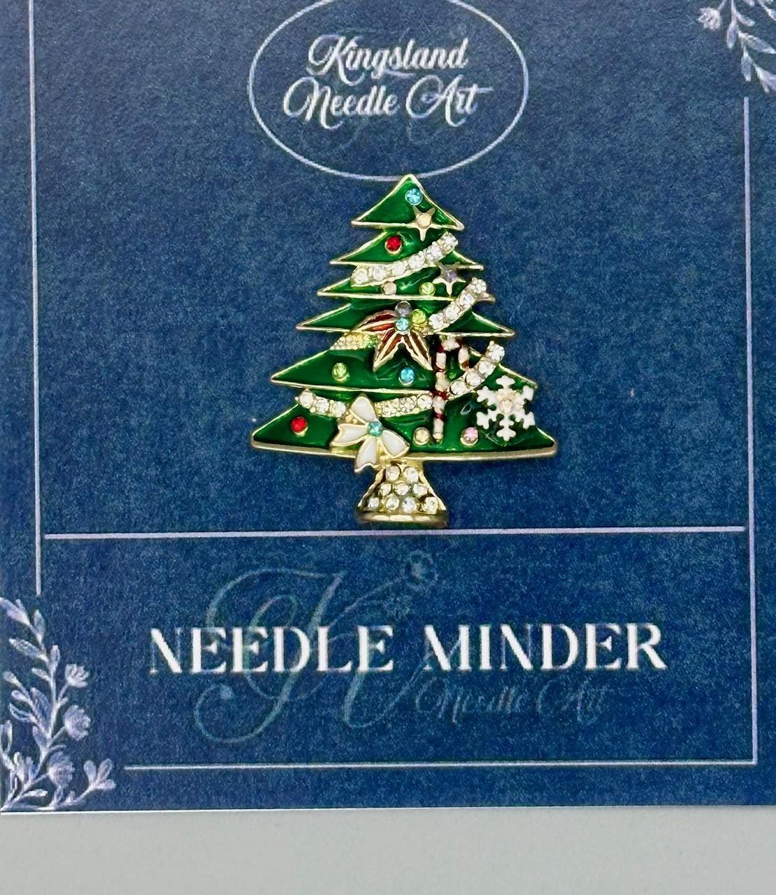 KINGSLAND NEEDLE MINDER ~ Small Christmas Tree Needle Minder, Needle Dock, Swarovski Crystal Enamel Magnet, Needle Garage, Needleminder