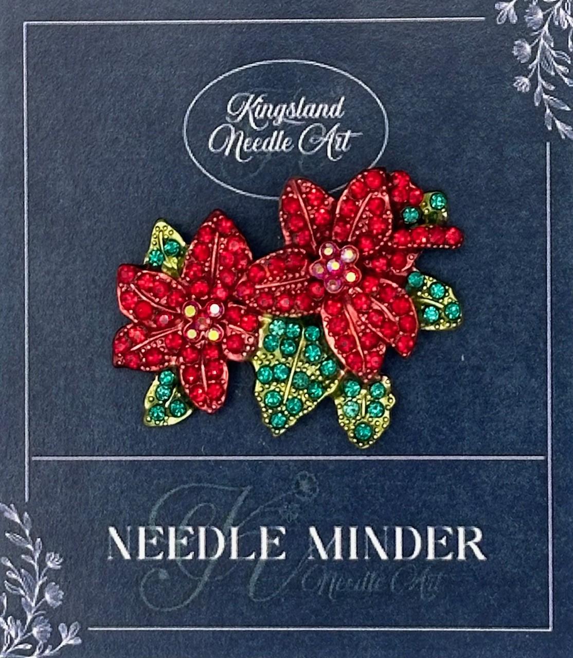 KINGSLAND NEEDLE MINDER ~ Poinsettia Flowers Needle Minder, Needle Dock, Crystal Enamel Magnet, Needle Garage, Needleminder
