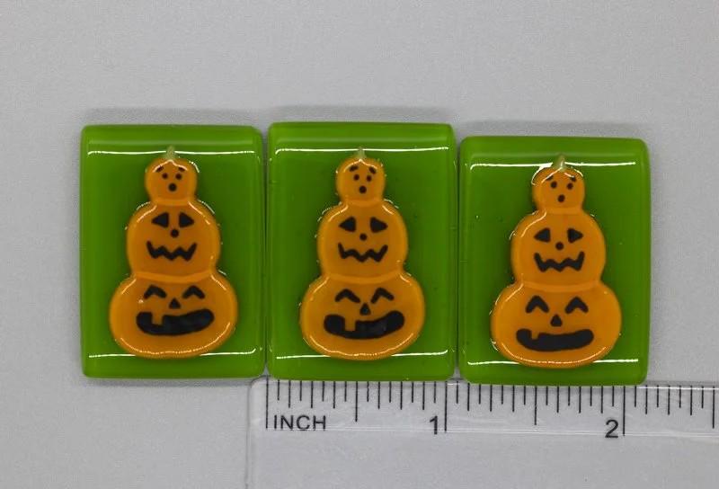 BEAU VERRE ART "Halloween Jack O'Lantern Stack Fused Glass Needle Minder"  Magnet  Needleminder  One-of-a-Kind  Handcrafted by Kelly