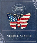 KINGSLAND NEEDLE MINDER ~ Patriotic Butterfly Flag Needle Minder, Needle Dock, Inlaid Shiny Enamel, Magnet Needle Garage, Needleminder