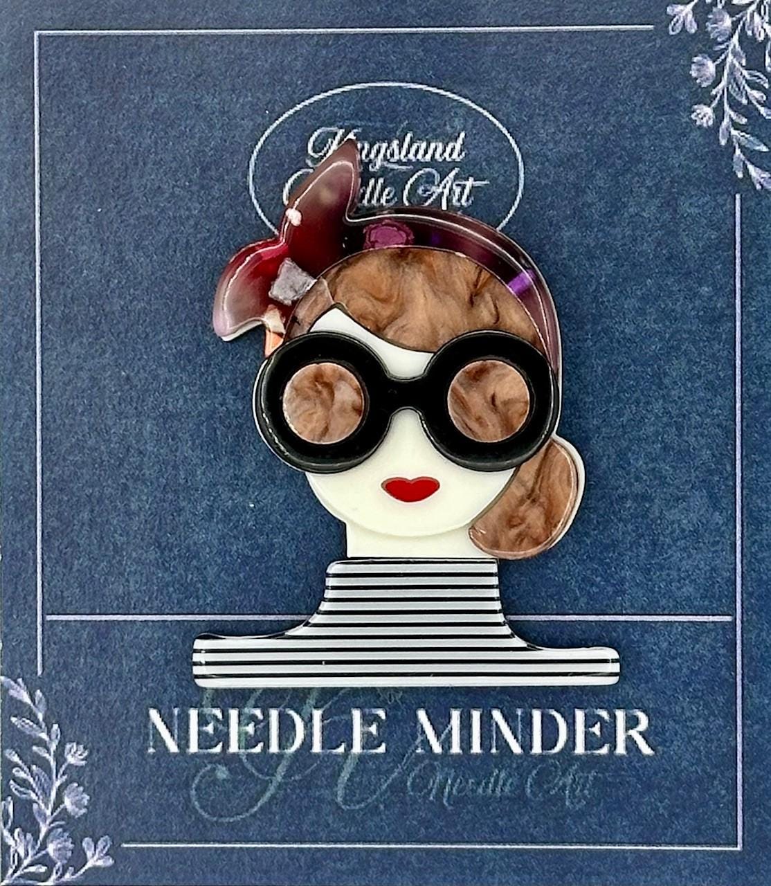 KINGSLAND NEEDLE MINDER ~ Black Striped Turtleneck Girl Acrylic Needle Minder, Needle Dock, Multi-Dimensional, Magnet, Needleminder