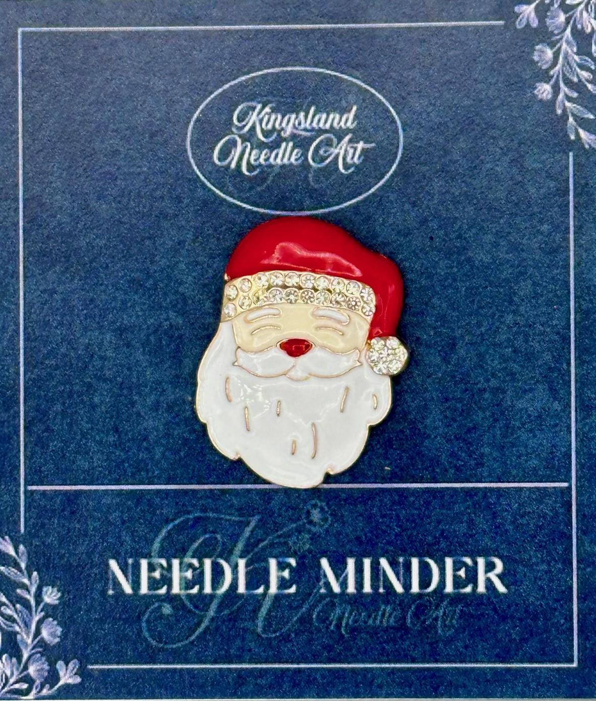 KINGSLAND NEEDLE MINDER ~ Christmas Santa Face Needle Minder, Needle Dock, Swarovski Crystal Enamel Magnet, Needle Garage, Needleminder