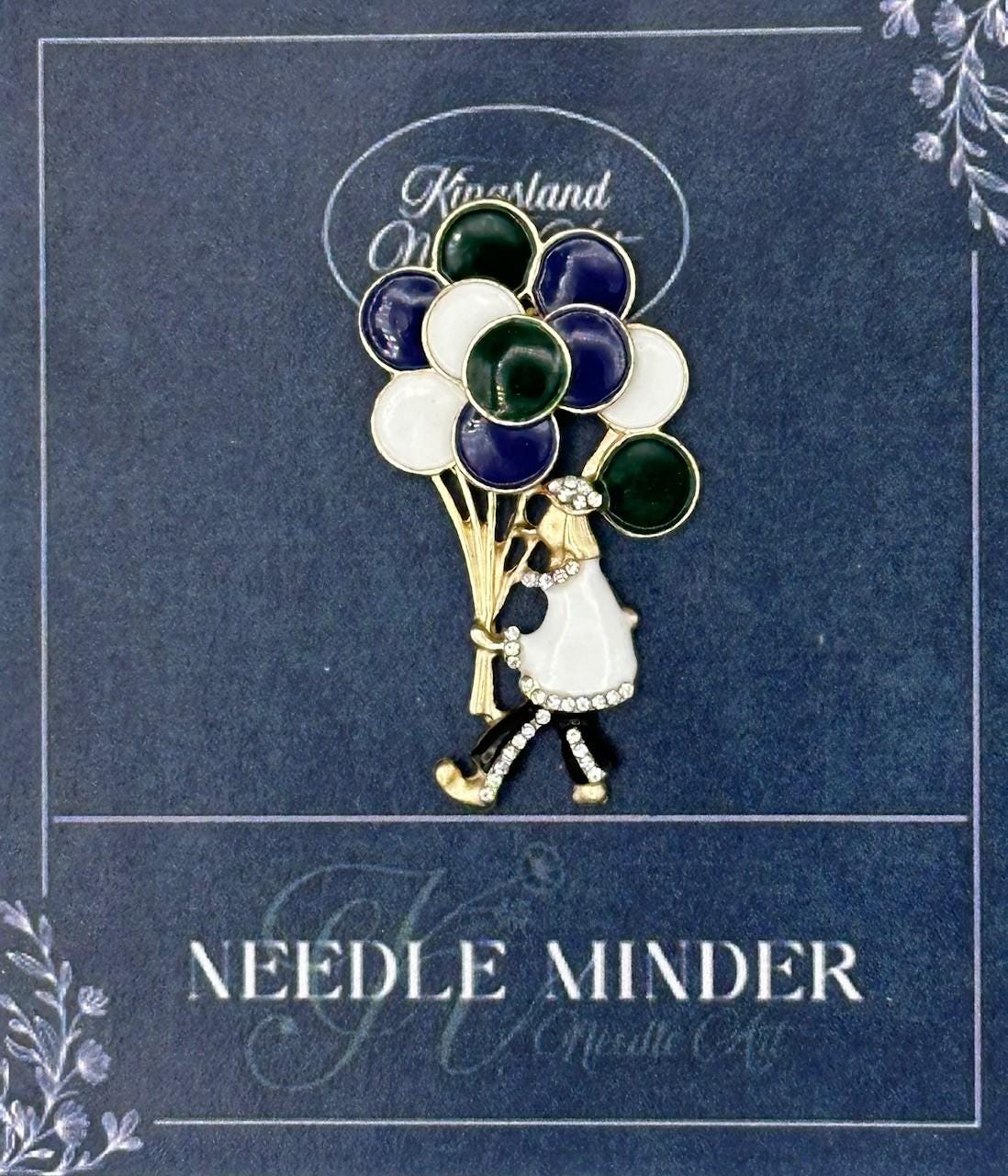 KINGSLAND NEEDLE MINDER ~ Balloon Man Needle Minder, Needle Dock, Swarovski Crystal Enamel Magnet, Needle Garage, Needleminder