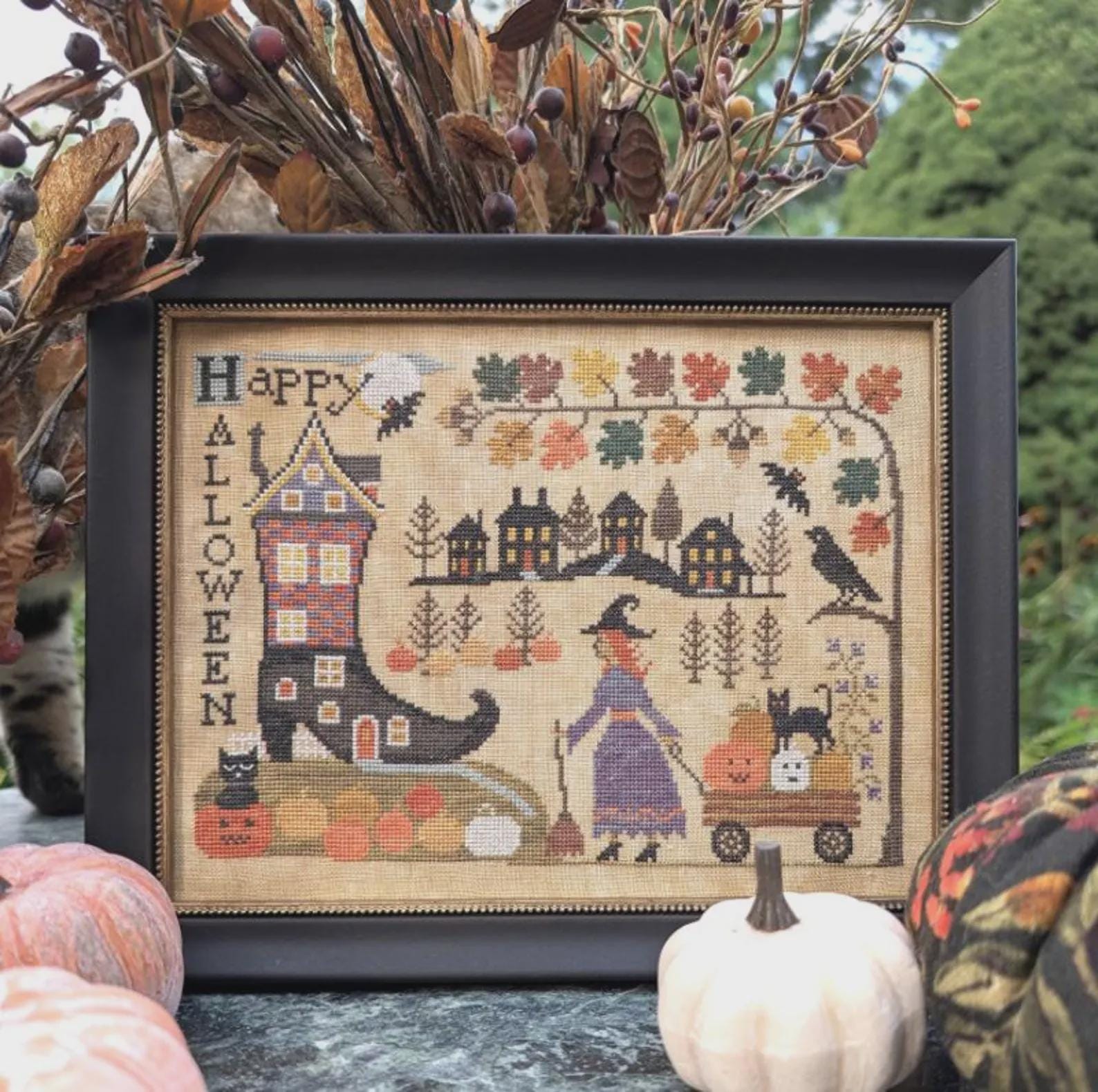 LILA'S STUDIO "Tis Near Halloween"  Counted Cross Stitch Pattern  Autumn, Fall, Halloween, Thanksgiving, Pattern Only