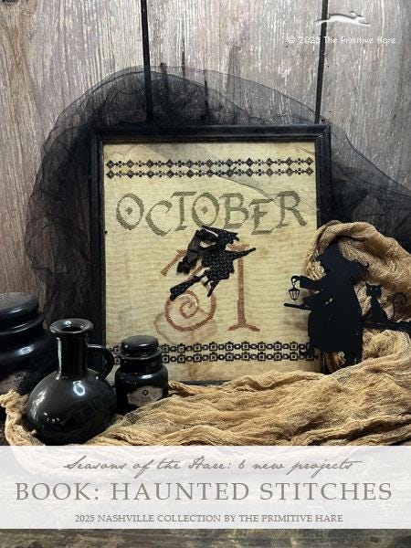 The PRIMITIVE HARE "Haunted Stitches Book" Counted Cross Stitch Pattern ~ 6 Halloween Patterns ~ Italy ~ Needlework Marketplace 2025