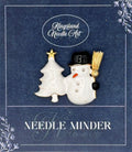 KINGSLAND NEEDLE MINDER ~ White Snowman & Tree Needle Minder, Needle Dock, Swarovski Crystal Enamel Magnet, Needle Garage, Needleminder
