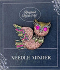 KINGSLAND NEEDLE MINDER ~ Elegant Owl Needle Minder, Needle Dock, Enamel & Rhinestone, Magnet Needle Garage, Needleminder