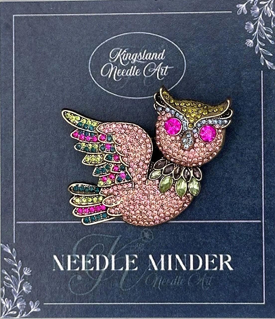 KINGSLAND NEEDLE MINDER ~ Elegant Owl Needle Minder, Needle Dock, Enamel & Rhinestone, Magnet Needle Garage, Needleminder