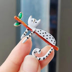 BROOCH ~ Black or White Cat on Branch Brooch ~ Jewelry, Holidays, Great Gift Idea, Pin